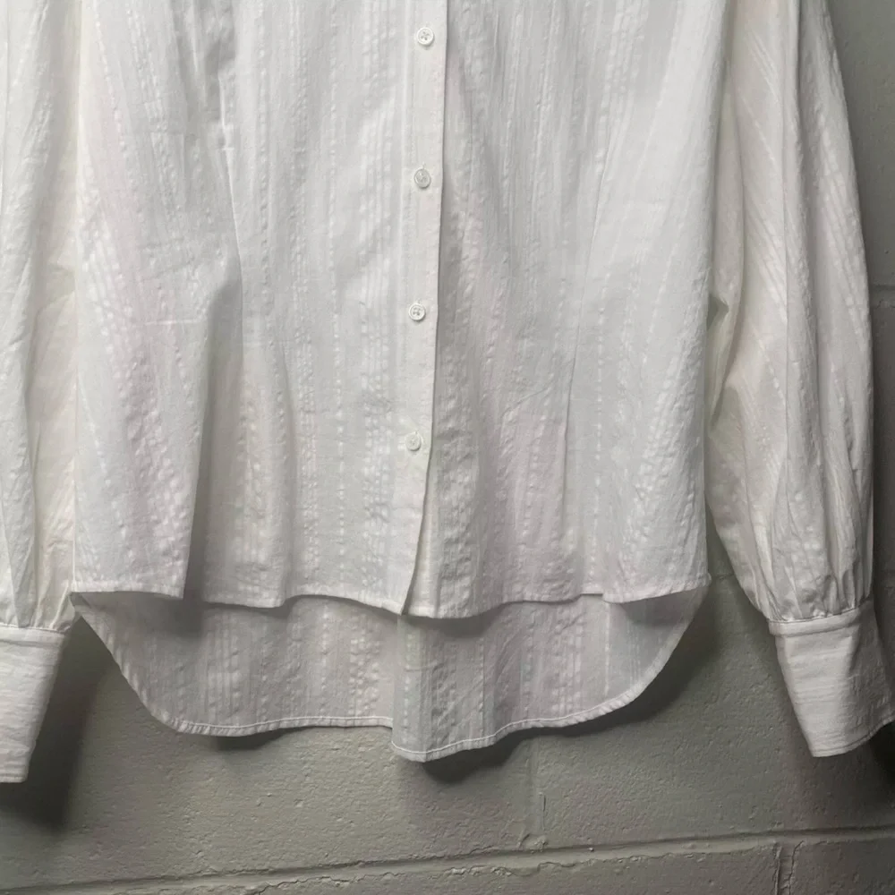 Sundance Size Large Petite White Ribbed Long Sleeve Button Down Shirt - Picture 6 of 12